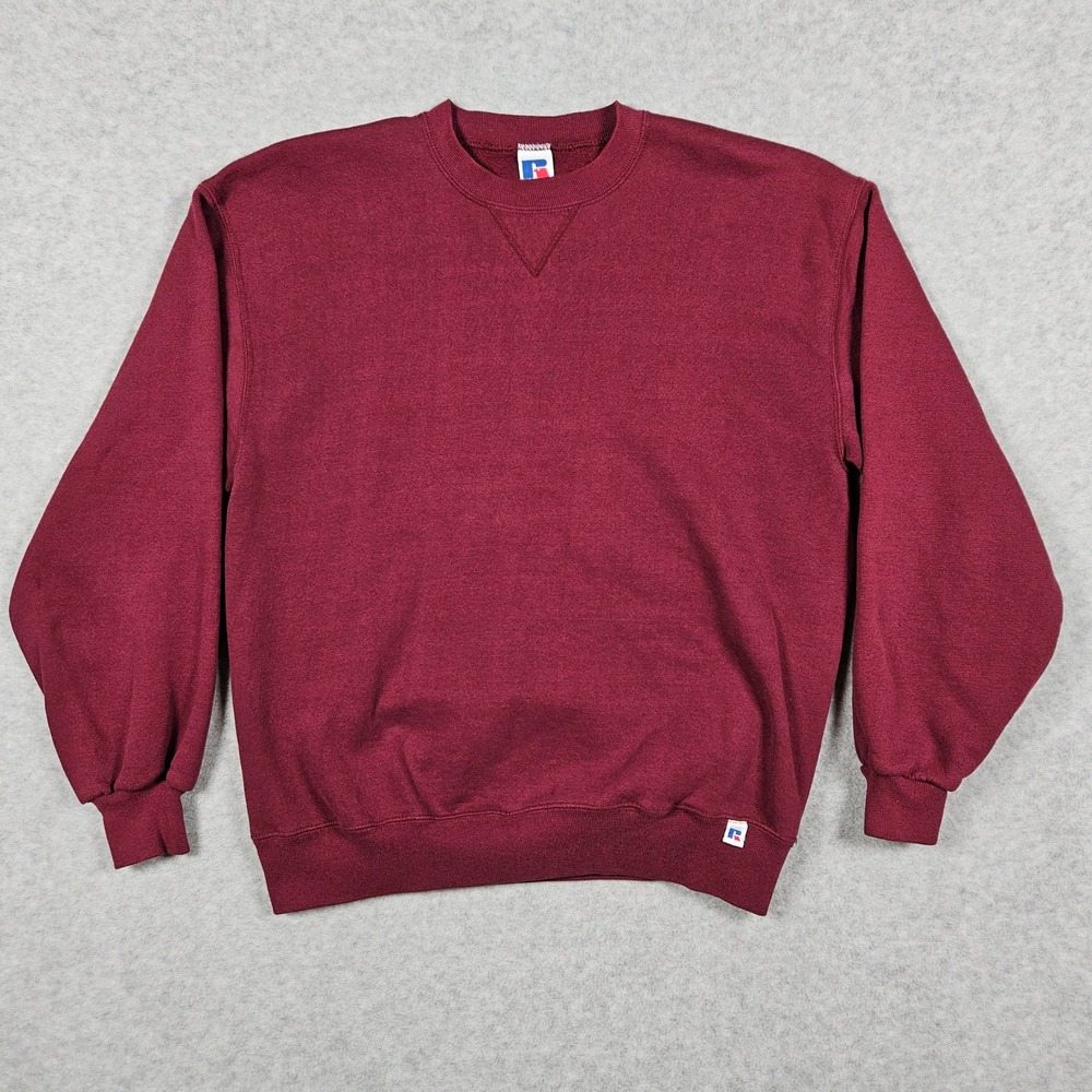 Vintage Russell Athletic (Men's Large) Maroon Sweatshirt Blank Crewneck USA Made